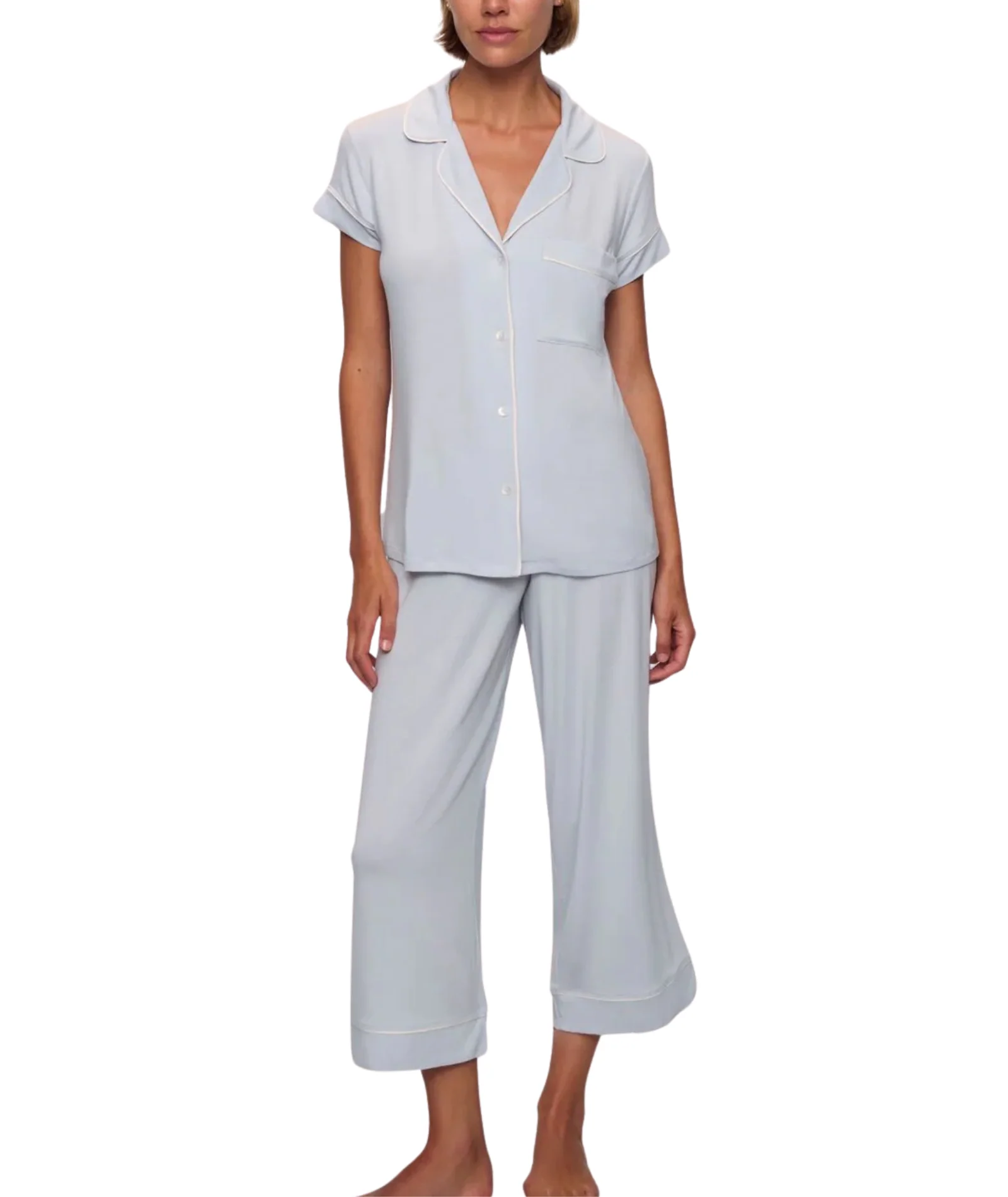 Eberjey Women Gisele Short Sleeve Crop Pants PJ Set Slate Blue/Ivory