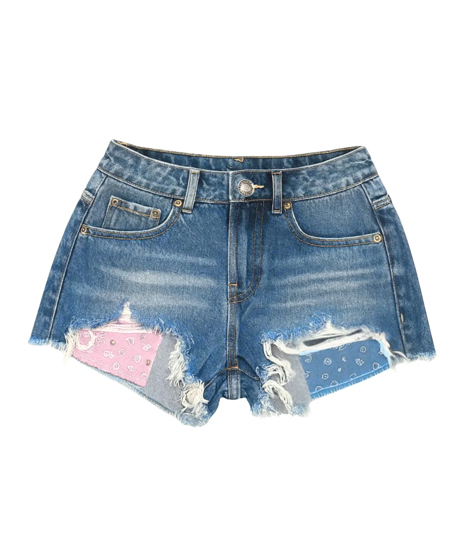 Katie J NYC Girls Malibu Pastel Bandana Pocket Jean Shorts - Image 5