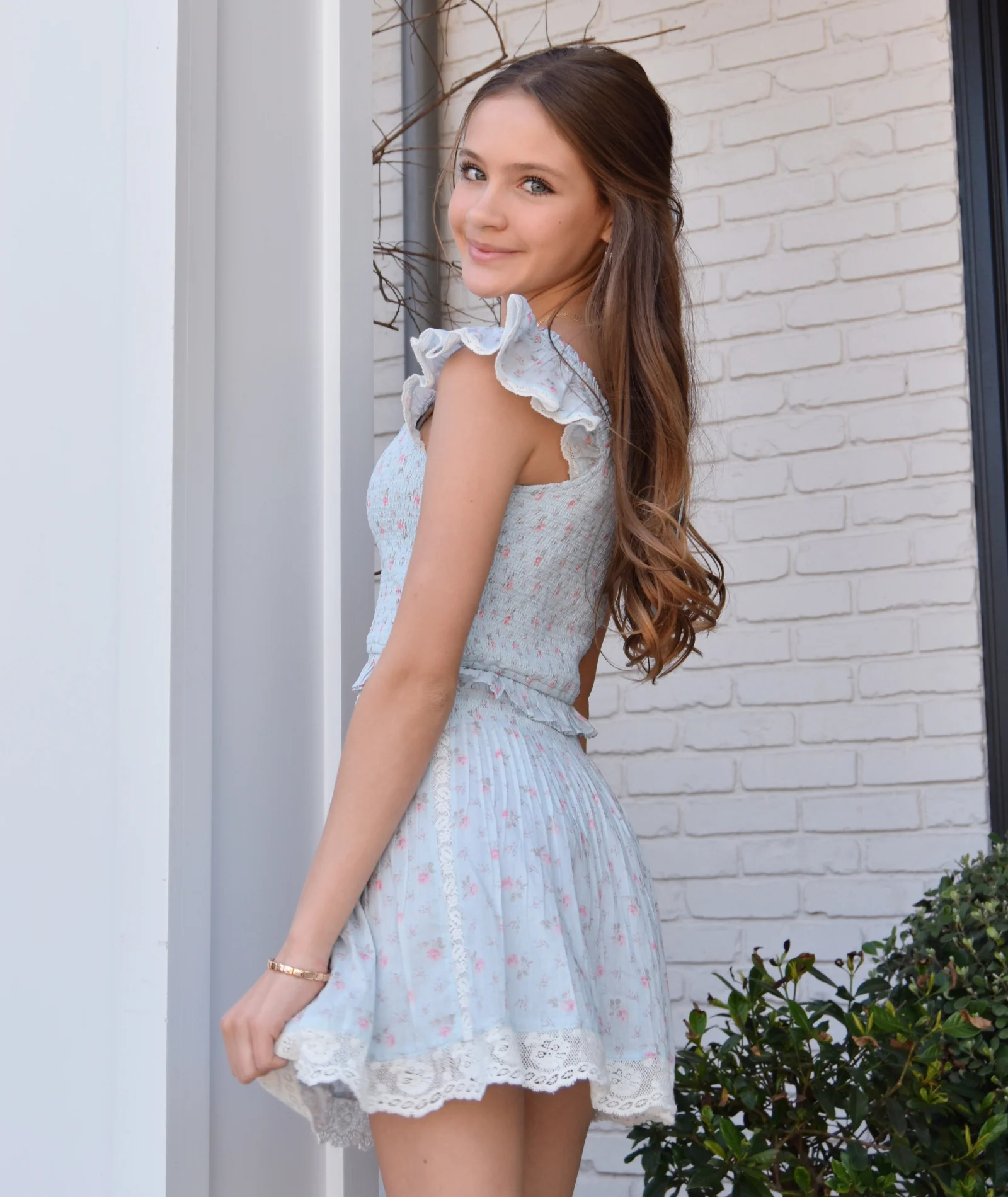 Love Shack Fancy Girls Solena Skirt Chapparal Blue - Image 4