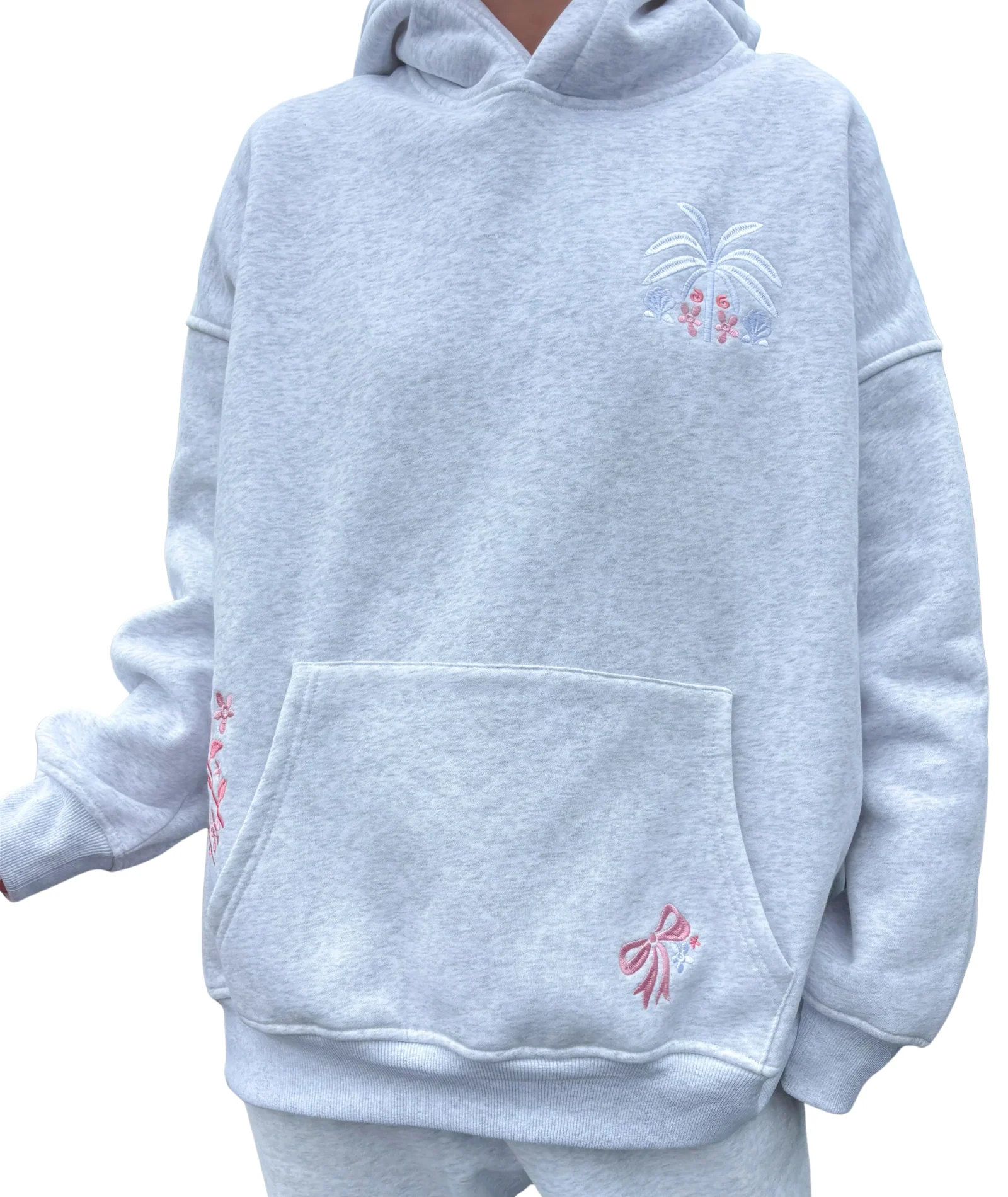Sunkissed Coconut Juniors Pearl Grey Tropical Palms Hoodie - Image 2